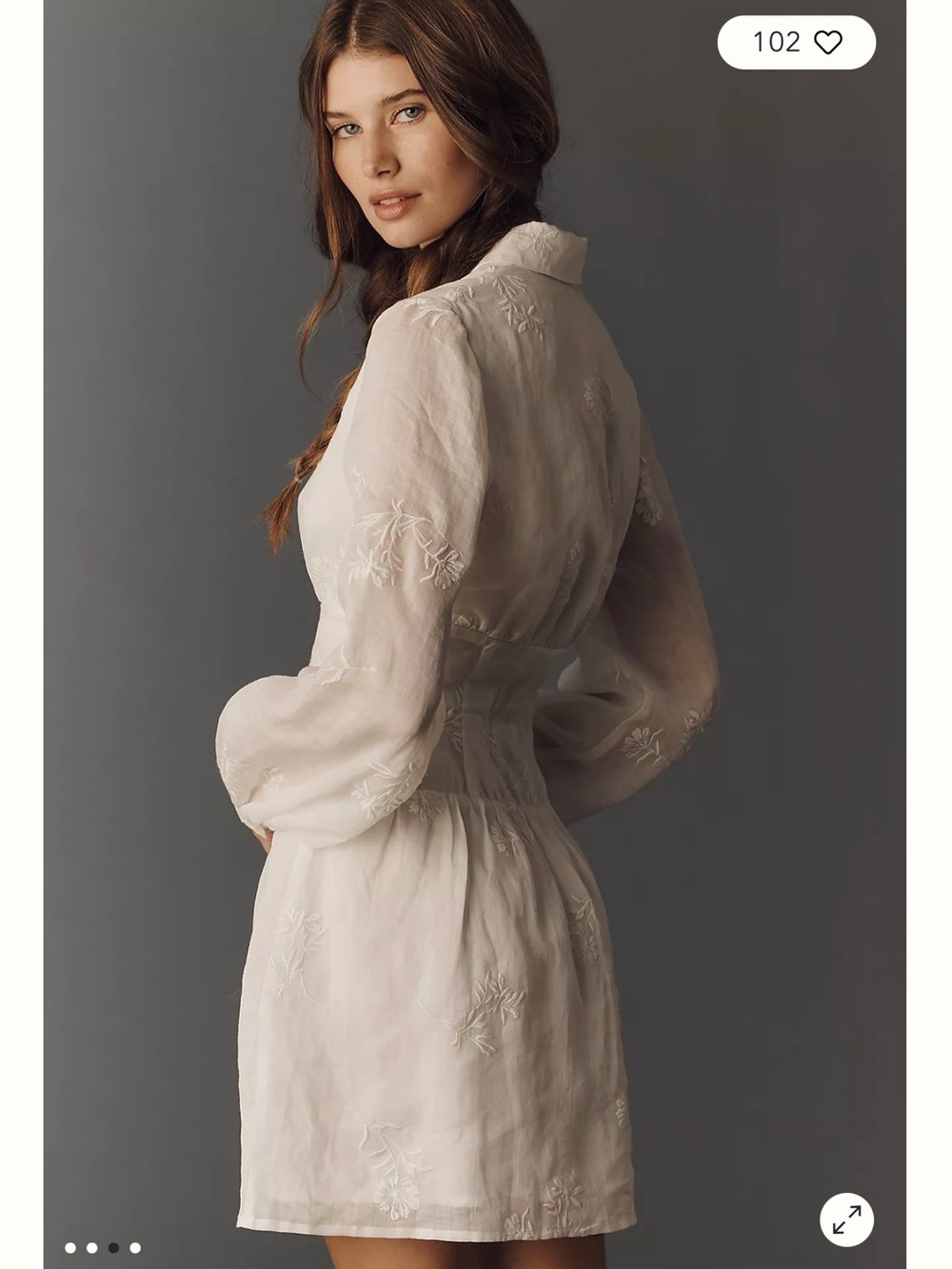 NWT Anthropologie Flat White Embroidered Button-Front Mini Dress Size S - Picture 3 of 6